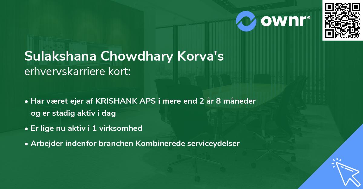 Sulakshana Chowdhary Korva's erhvervskarriere kort