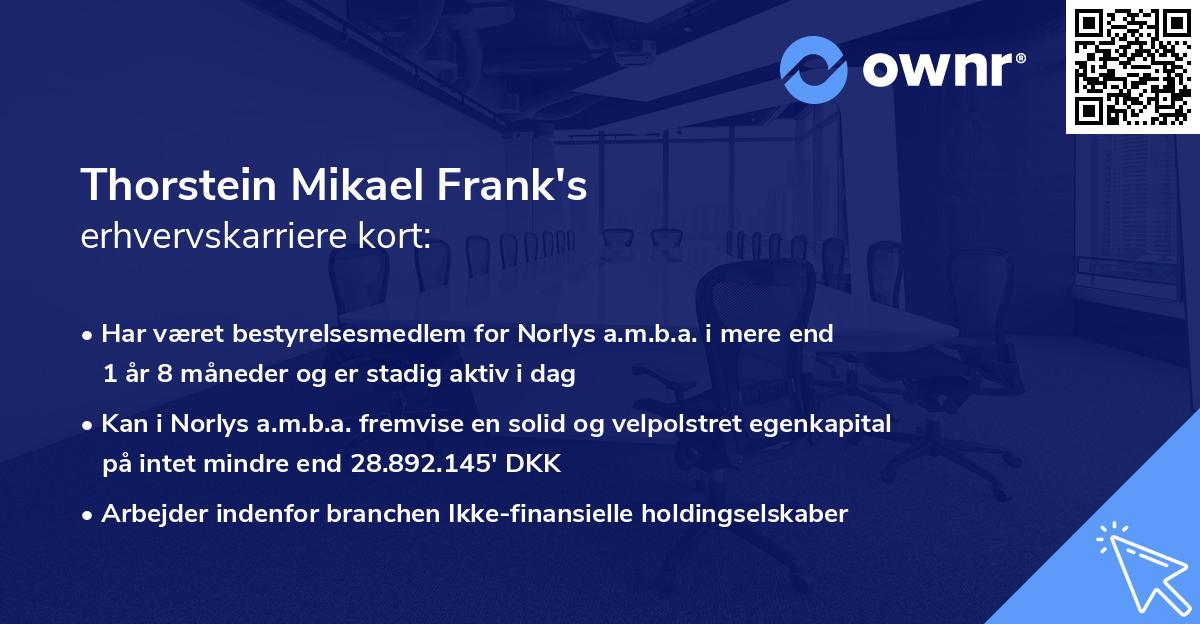 Thorstein Mikael Frank's erhvervskarriere kort