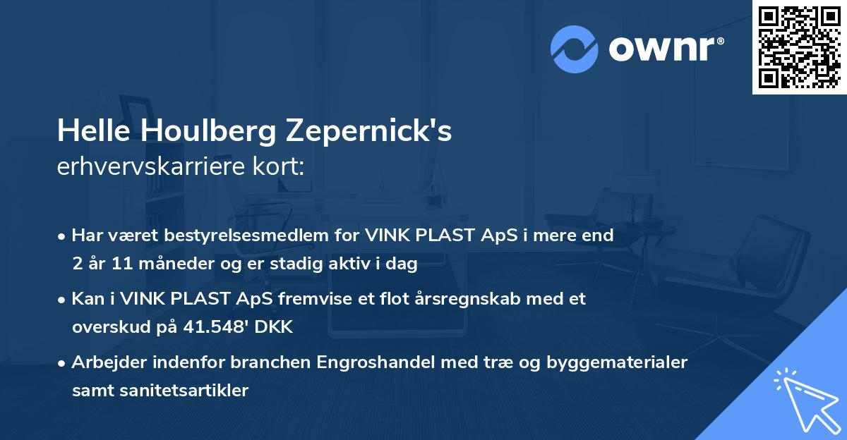 Helle Houlberg Zepernick's erhvervskarriere kort
