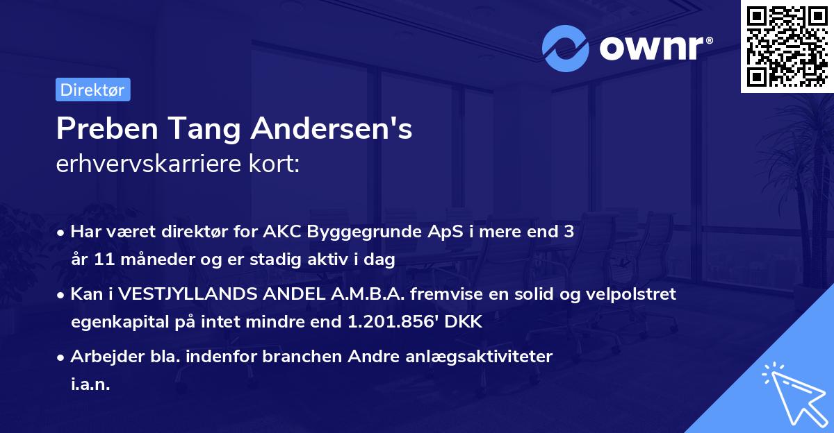 Preben Tang Andersen's erhvervskarriere kort