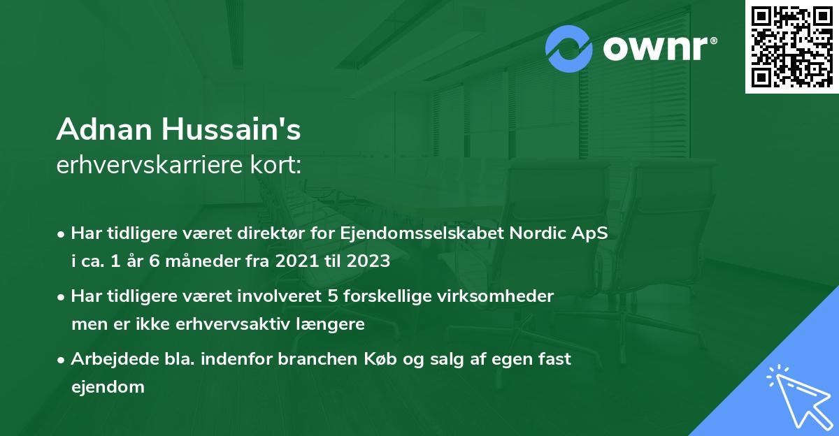 Adnan Hussain's erhvervskarriere kort