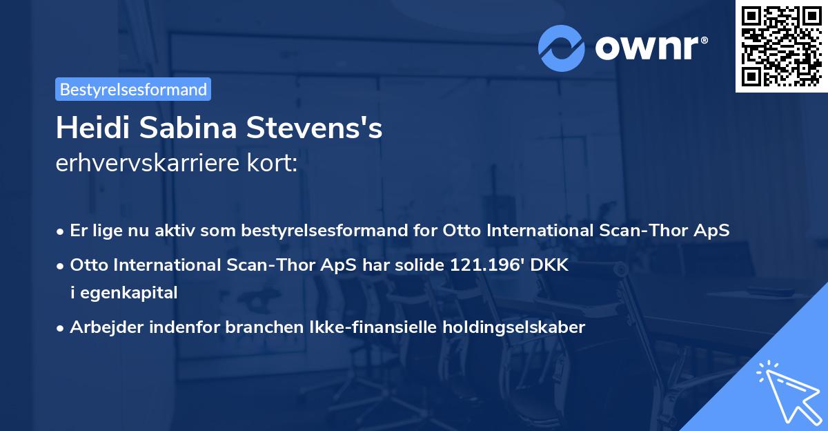Heidi Sabina Stevens's erhvervskarriere kort