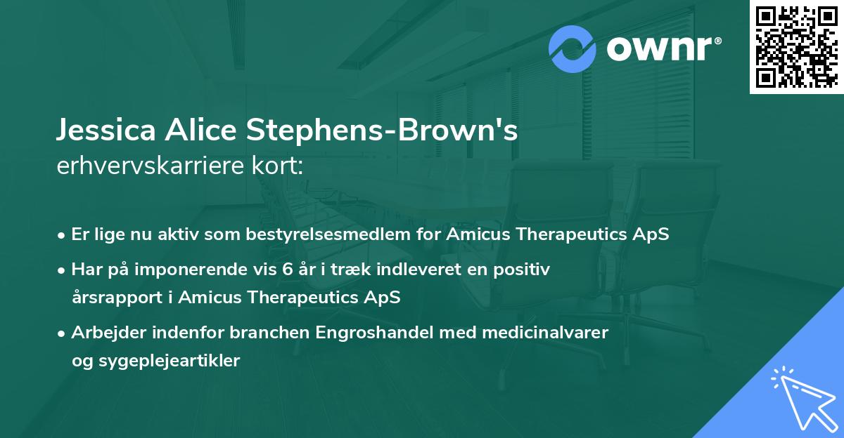 Jessica Alice Stephens-Brown's erhvervskarriere kort