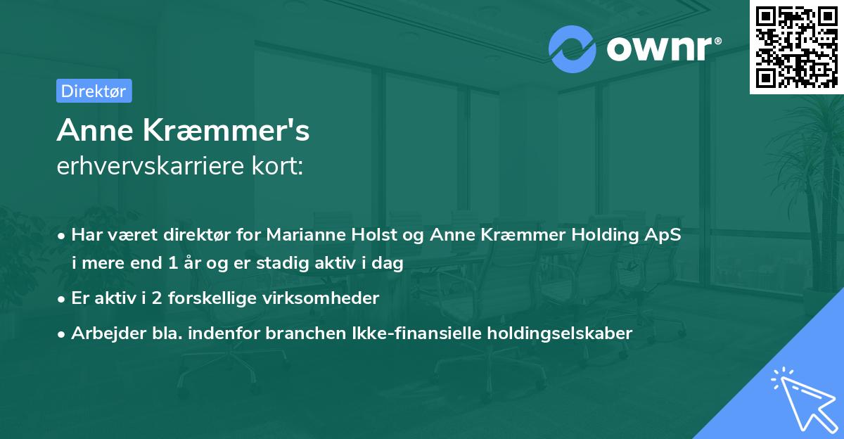 Anne Kræmmer's erhvervskarriere kort