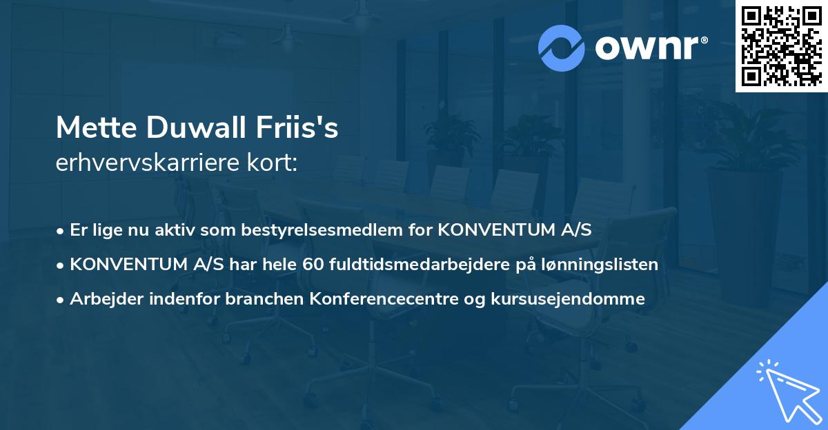 Mette Duwall Friis's erhvervskarriere kort