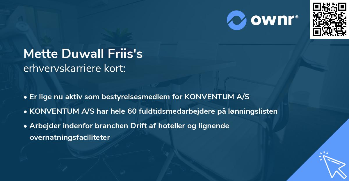 Mette Duwall Friis's erhvervskarriere kort