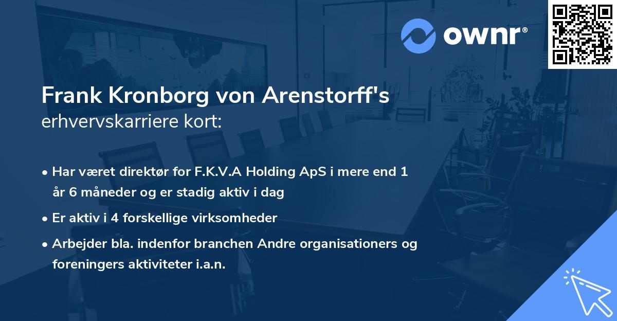 Frank Kronborg von Arenstorff's erhvervskarriere kort