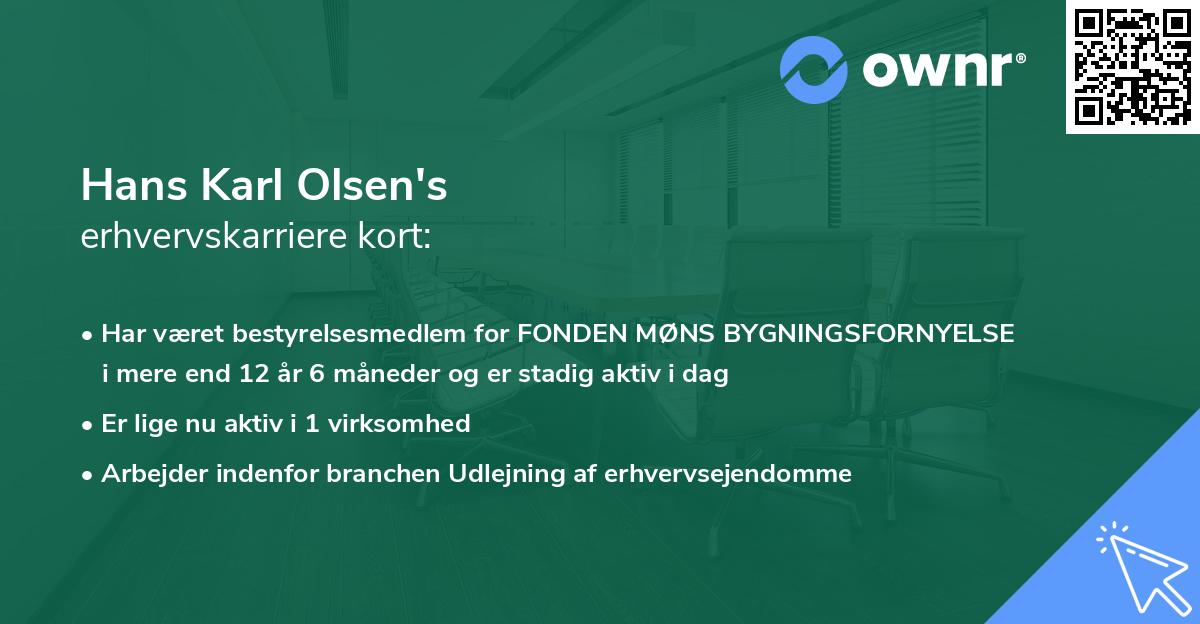 Hans Karl Olsen's erhvervskarriere kort
