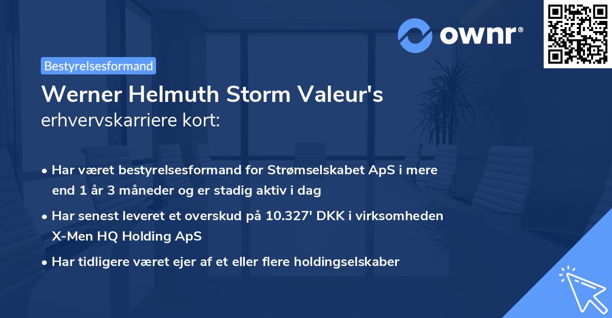 Werner Helmuth Storm Valeur's erhvervskarriere kort