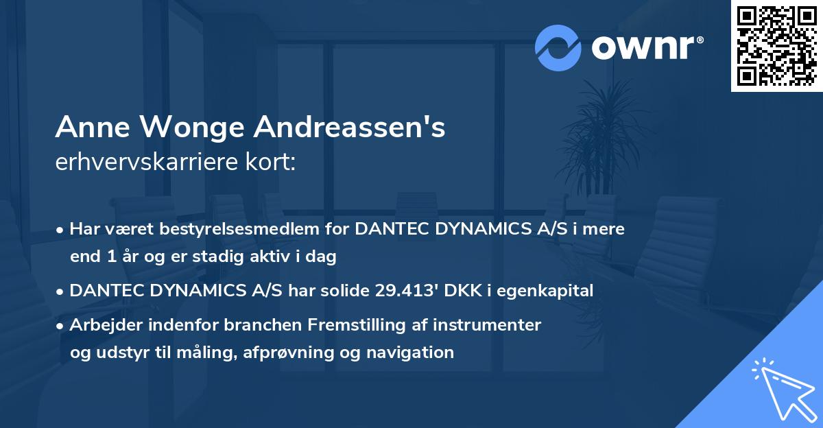 Anne Wonge Andreassen's erhvervskarriere kort