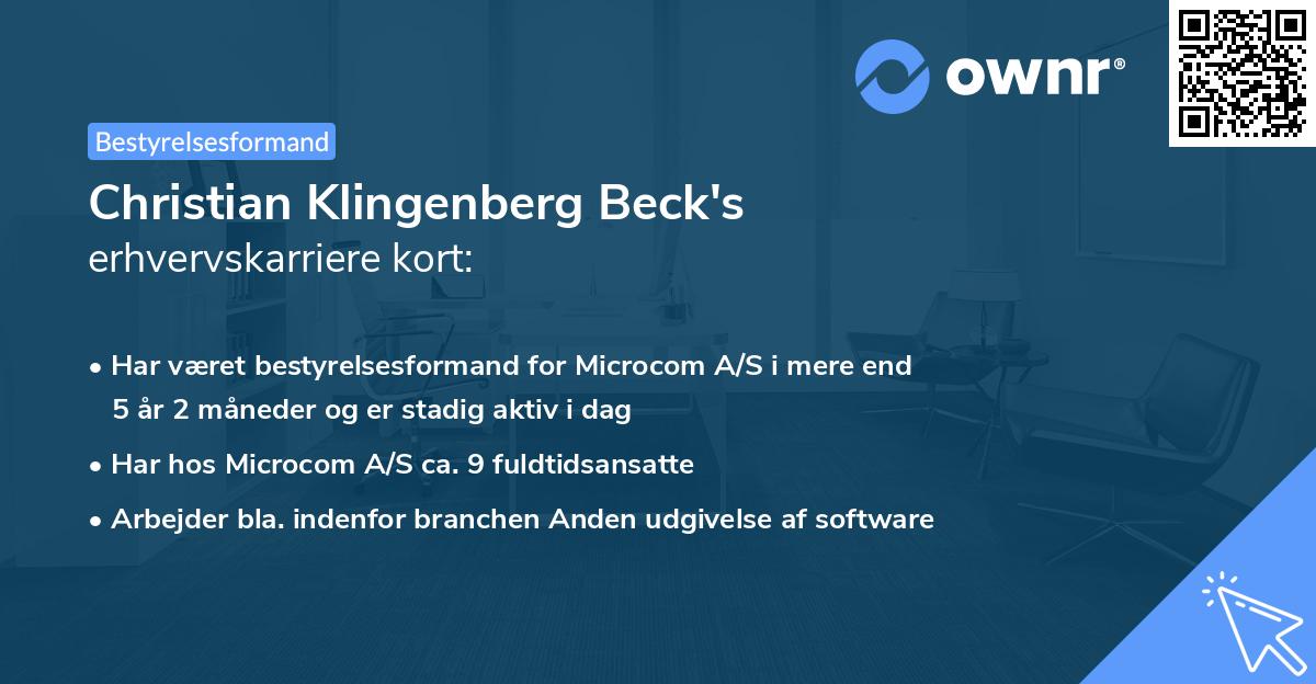Christian Klingenberg Beck's erhvervskarriere kort