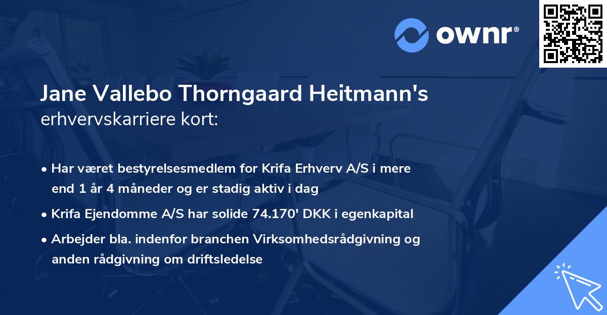 Jane Vallebo Thorngaard Heitmann's erhvervskarriere kort