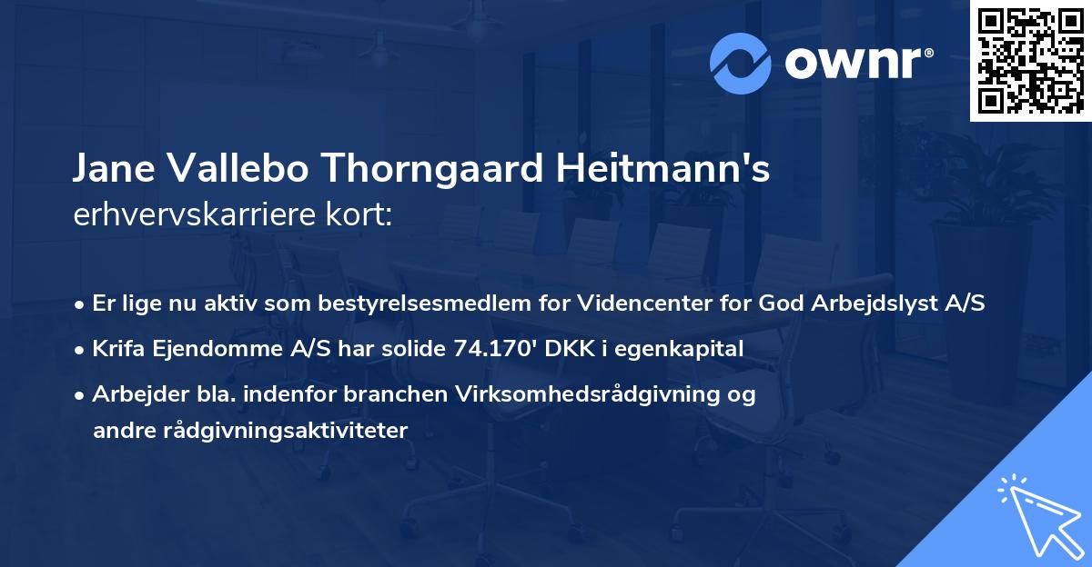 Jane Vallebo Thorngaard Heitmann's erhvervskarriere kort