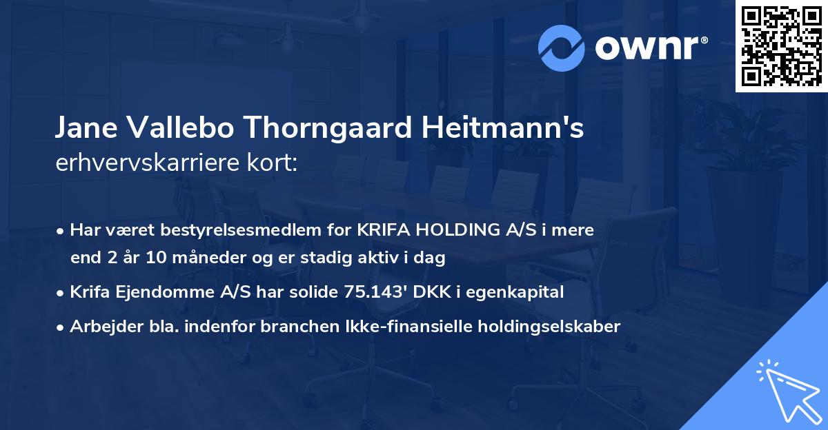 Jane Vallebo Thorngaard Heitmann's erhvervskarriere kort