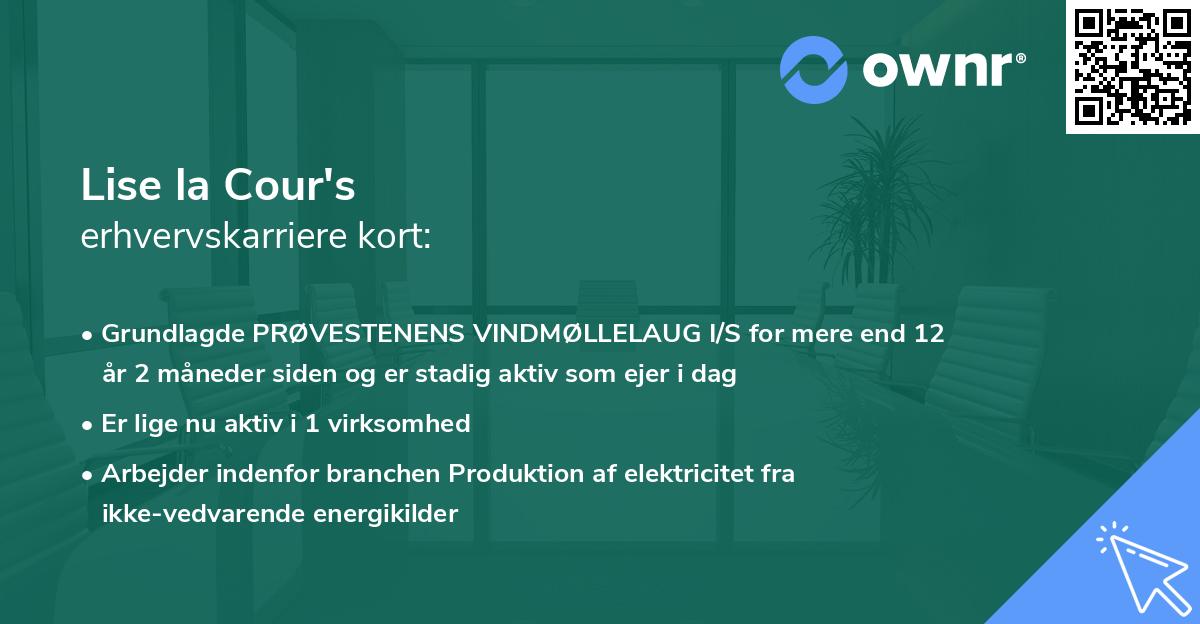 Lise la Cour's erhvervskarriere kort