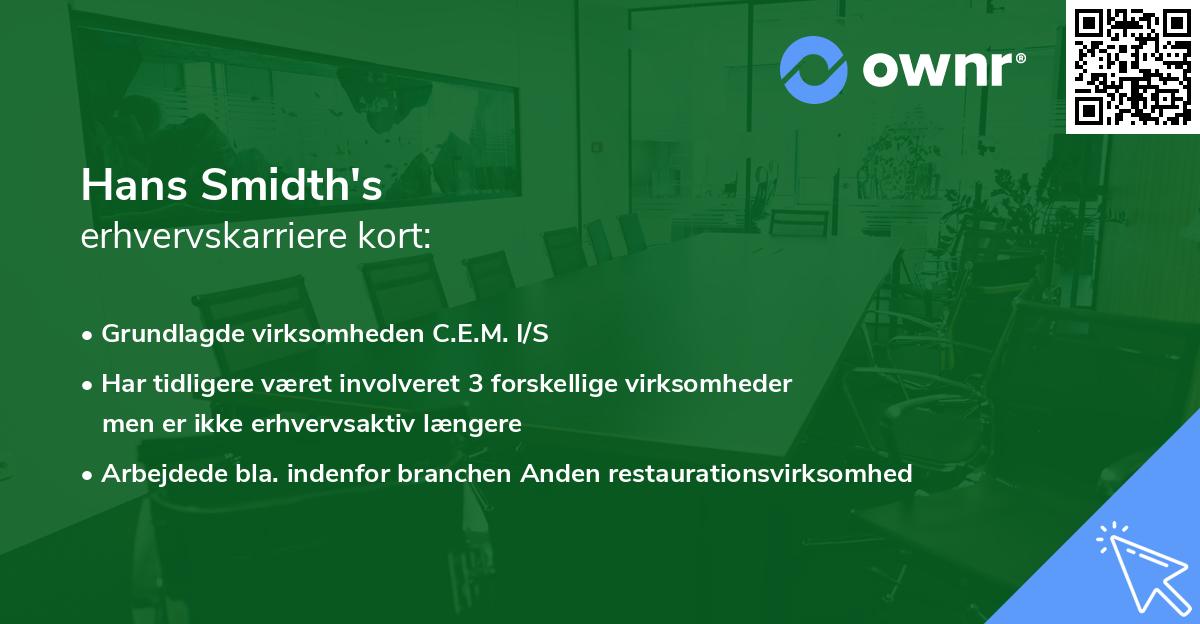 Hans Smidth's erhvervskarriere kort