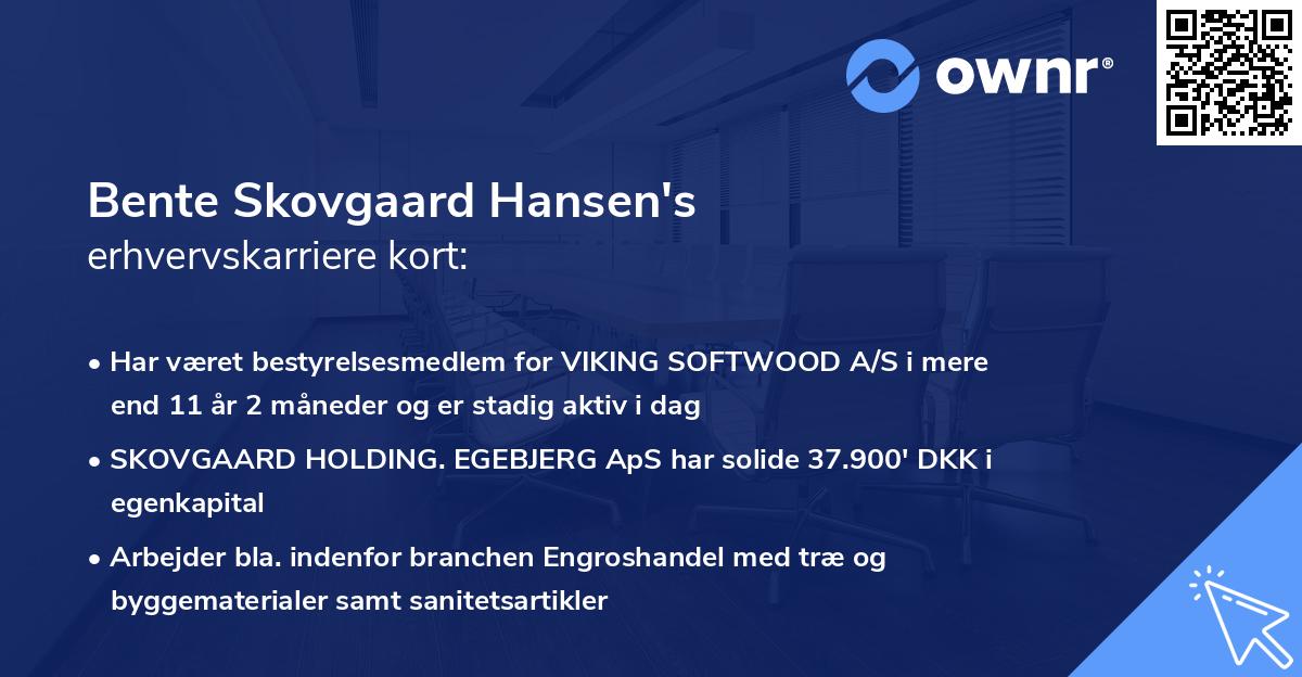 Bente Skovgaard Hansen's erhvervskarriere kort