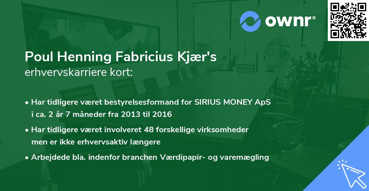Poul Henning Fabricius Kjær's erhvervskarriere kort