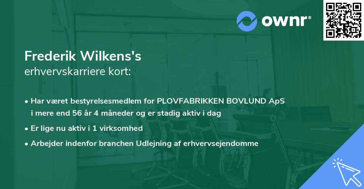 Frederik Wilkens's erhvervskarriere kort