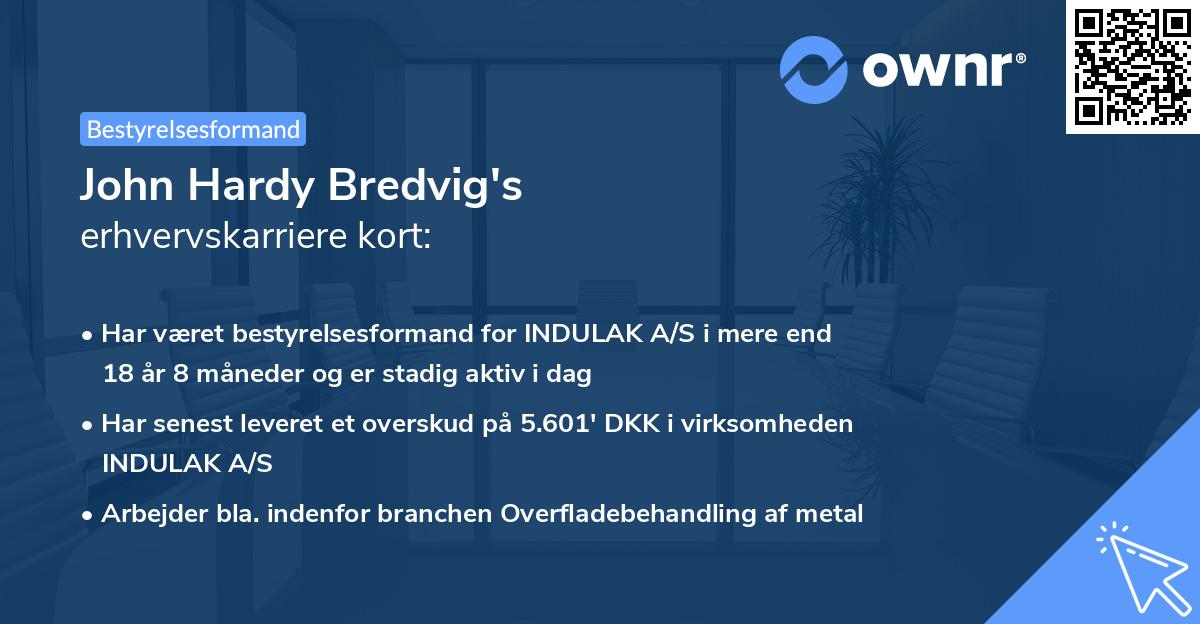 John Hardy Bredvig's erhvervskarriere kort