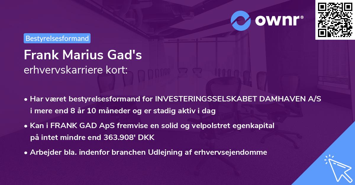 Frank Marius Gad's erhvervskarriere kort