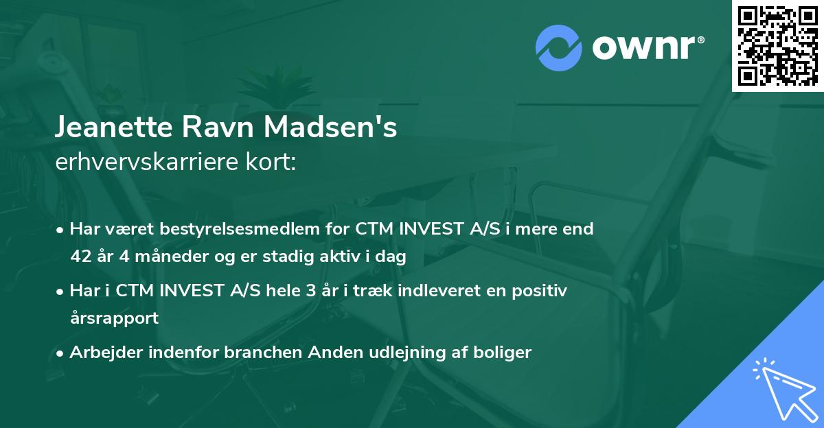 Jeanette Ravn Madsen's erhvervskarriere kort