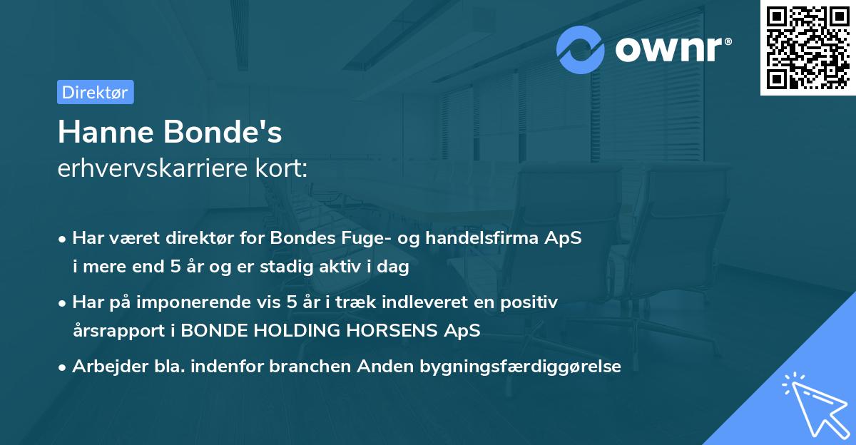 Hanne Bonde's erhvervskarriere kort