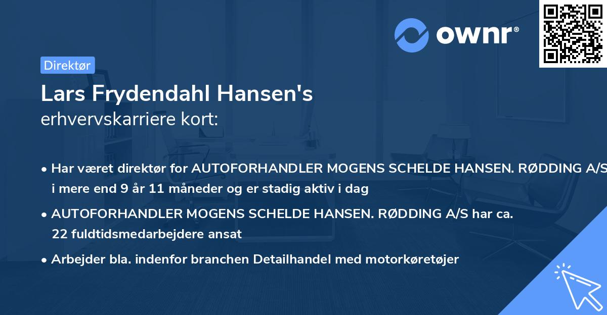 Lars Frydendahl Hansen's erhvervskarriere kort