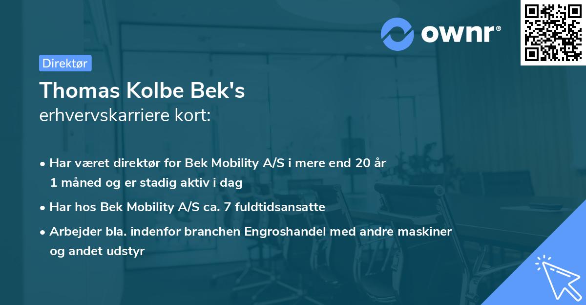 Thomas Kolbe Bek's erhvervskarriere kort