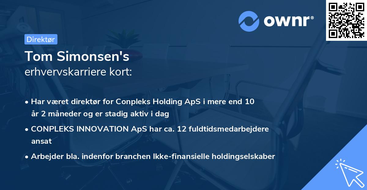 Tom Simonsen's erhvervskarriere kort