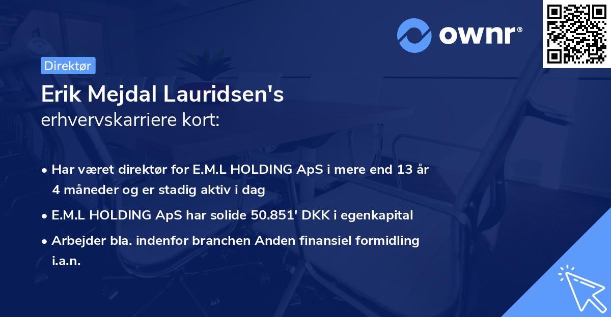 Erik Mejdal Lauridsen's erhvervskarriere kort