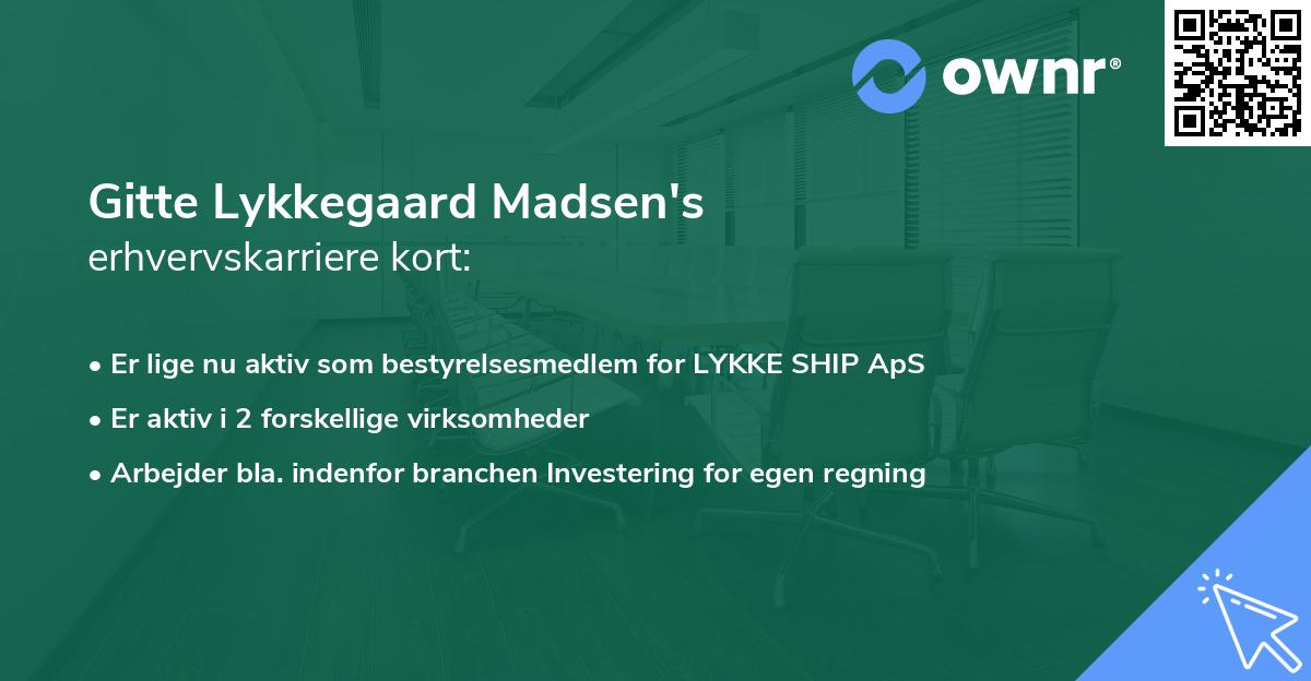 Gitte Lykkegaard Madsen's erhvervskarriere kort