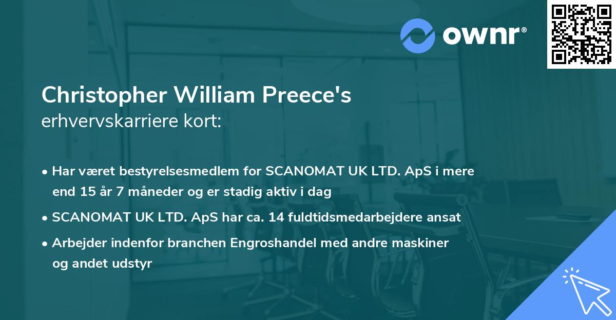 Christopher William Preece's erhvervskarriere kort