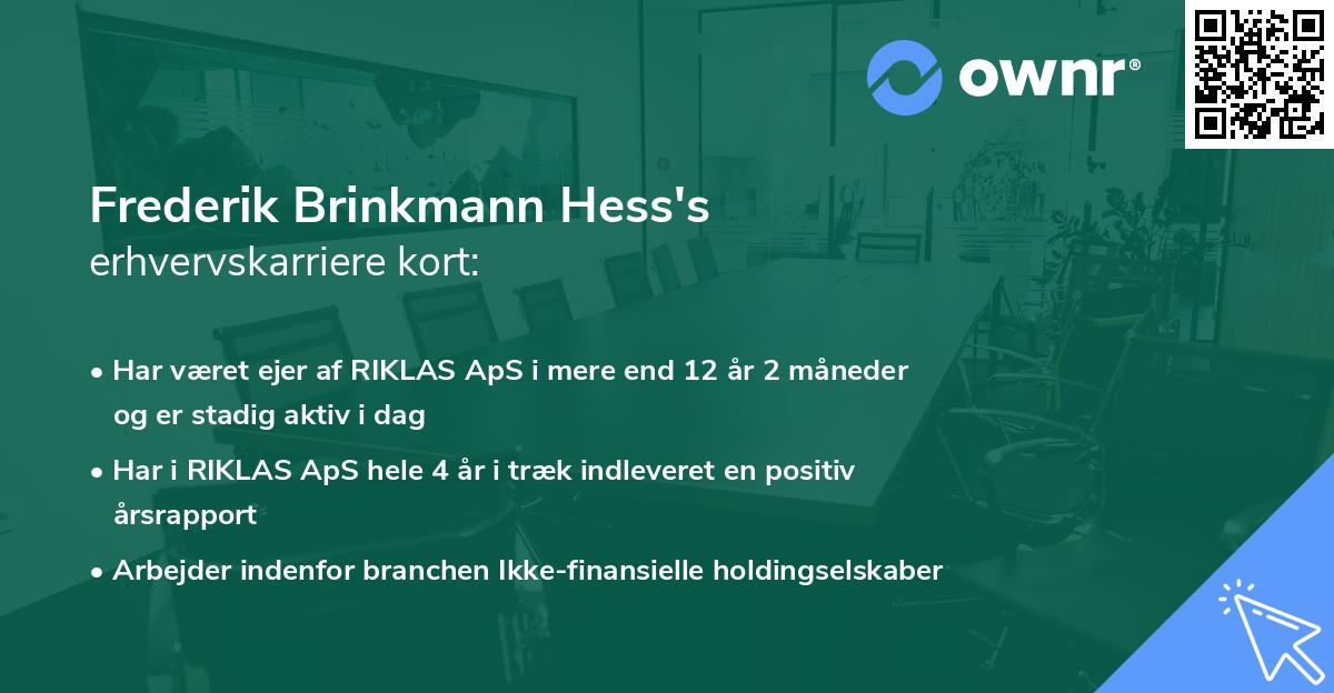 Frederik Brinkmann Hess's erhvervskarriere kort