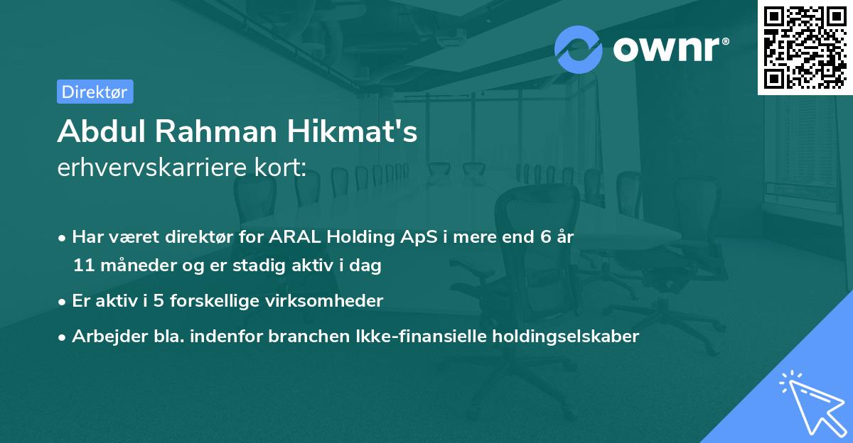 Abdul Rahman Hikmat's erhvervskarriere kort