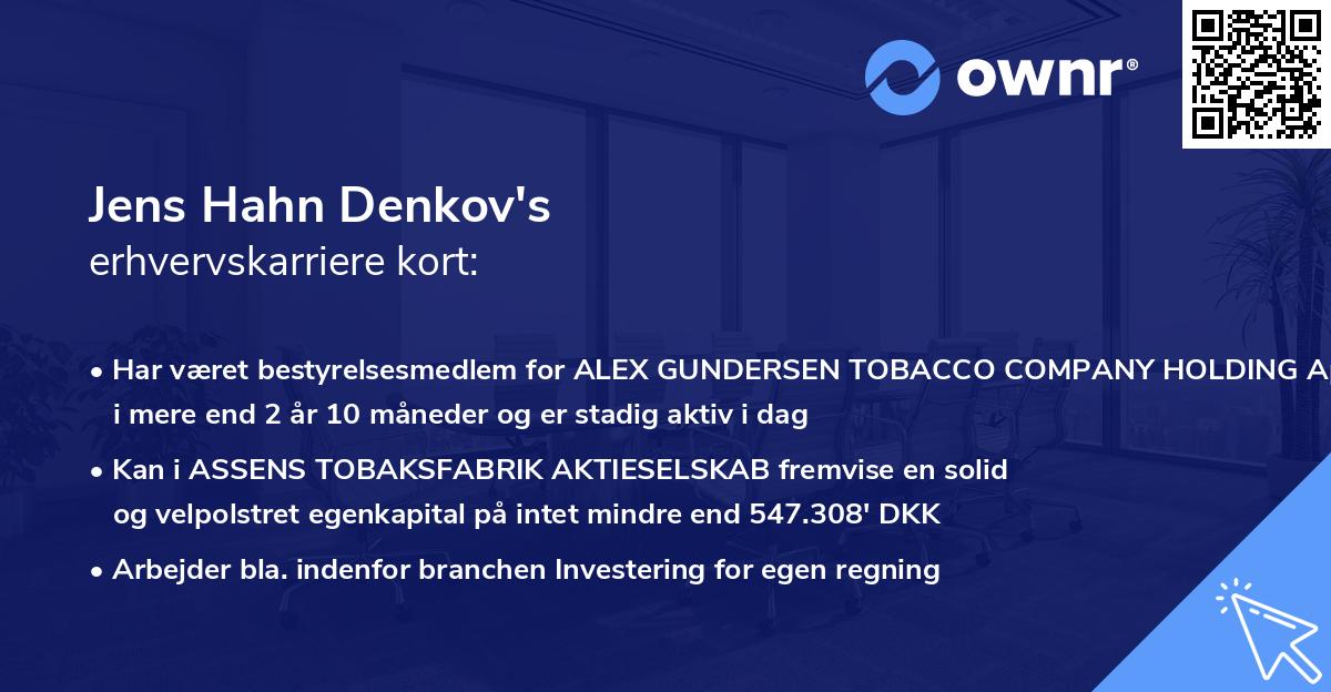 Jens Hahn Denkov's erhvervskarriere kort