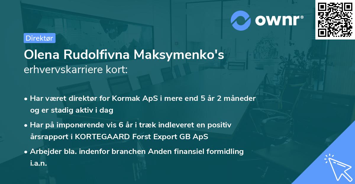 Olena Rudolfivna Maksymenko's erhvervskarriere kort
