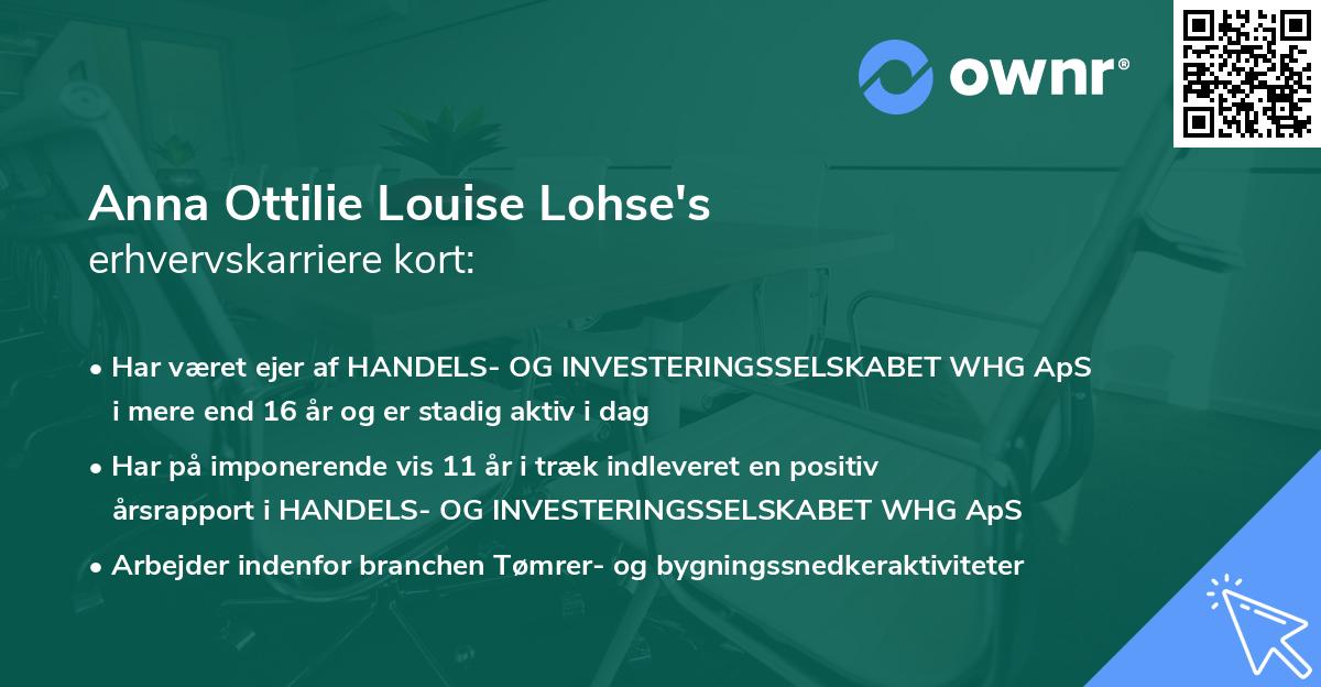 Anna Ottilie Louise Lohse's erhvervskarriere kort