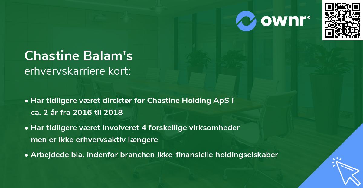 Chastine Balam's erhvervskarriere kort