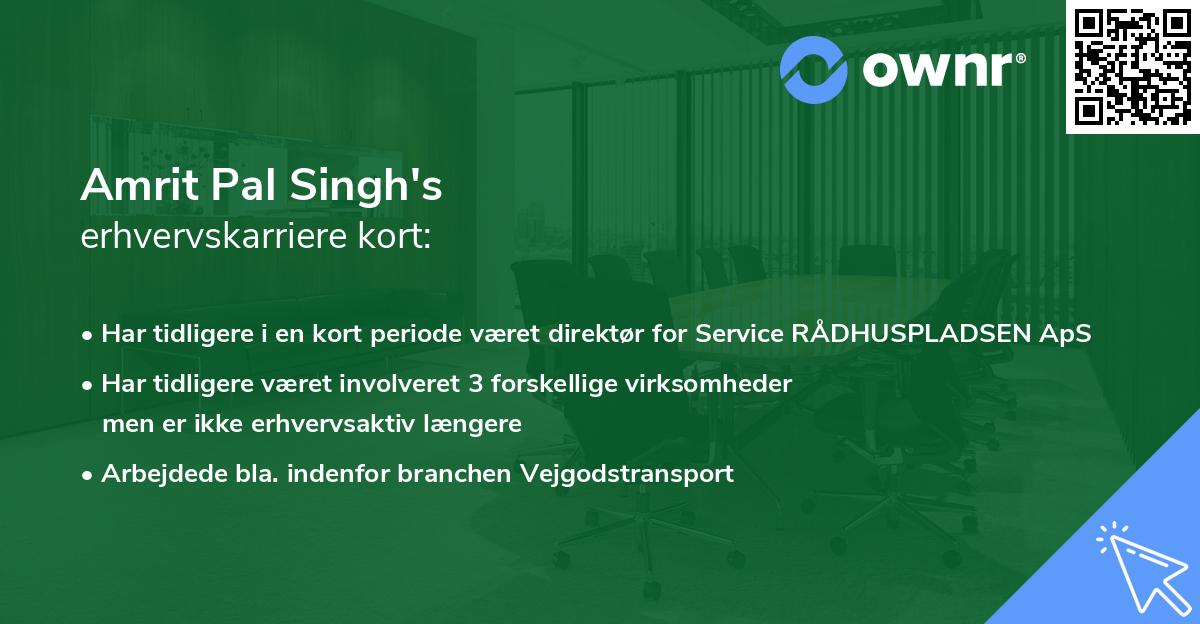 Amrit Pal Singh's erhvervskarriere kort