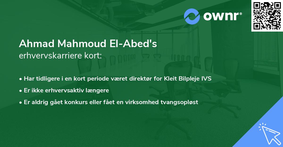 Ahmad Mahmoud El-Abed's erhvervskarriere kort