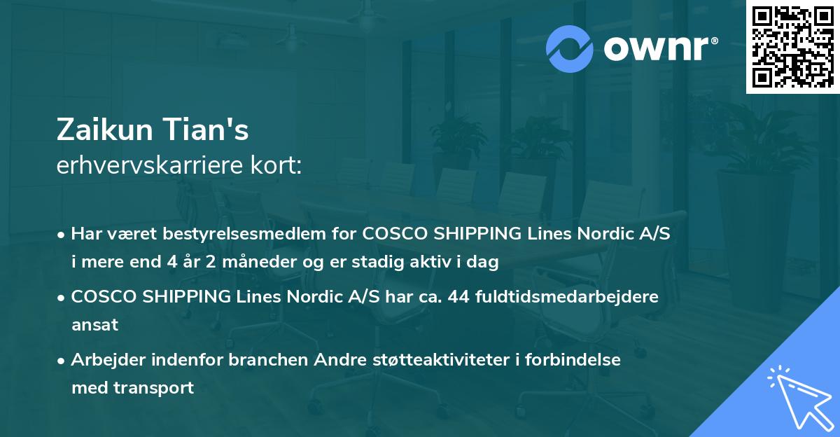 Zaikun Tian's erhvervskarriere kort