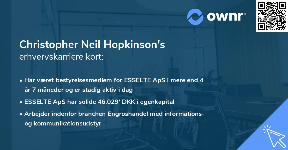 Christopher Neil Hopkinson's erhvervskarriere kort