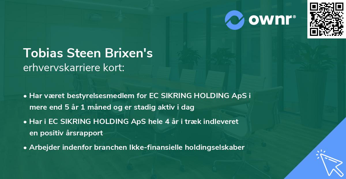 Tobias Steen Brixen's erhvervskarriere kort