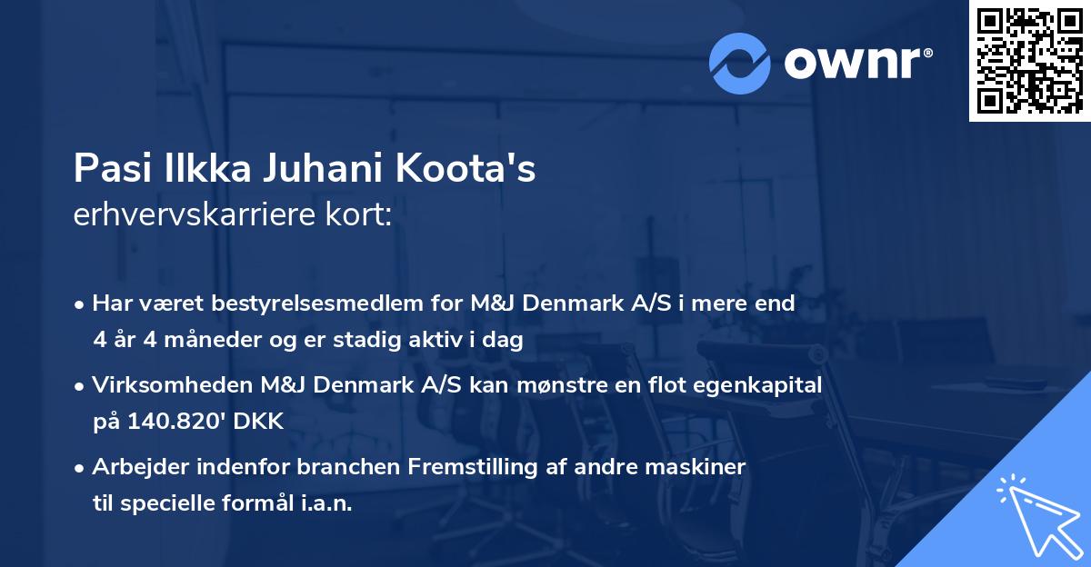 Pasi Ilkka Juhani Koota's erhvervskarriere kort