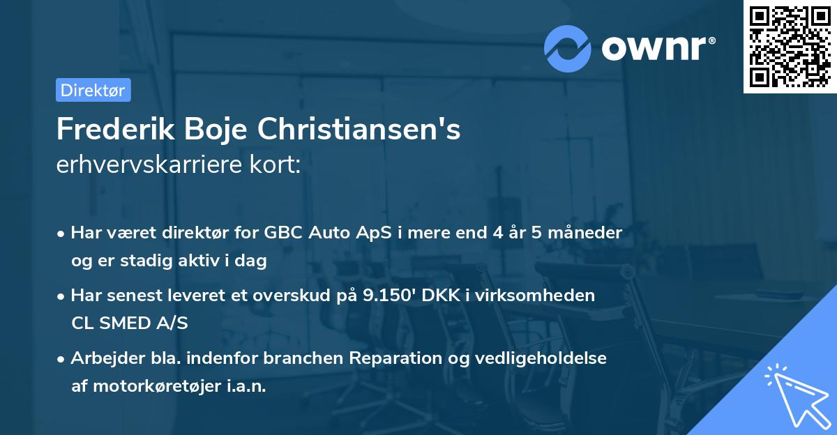 Frederik Boje Christiansen's erhvervskarriere kort