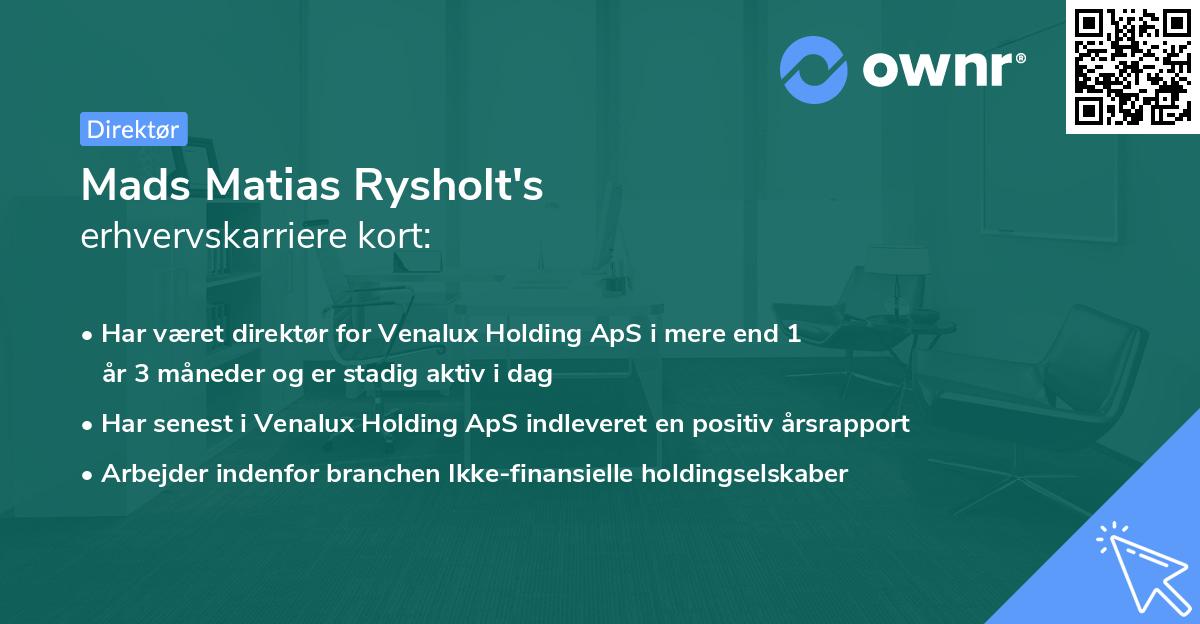 Mads Matias Rysholt's erhvervskarriere kort