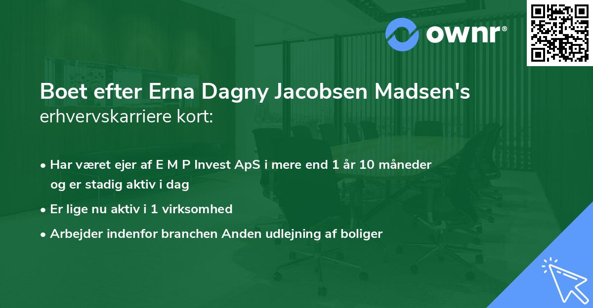 Boet efter Erna Dagny Jacobsen Madsen's erhvervskarriere kort