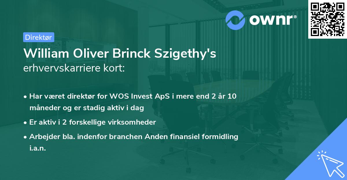 William Oliver Brinck Szigethy's erhvervskarriere kort