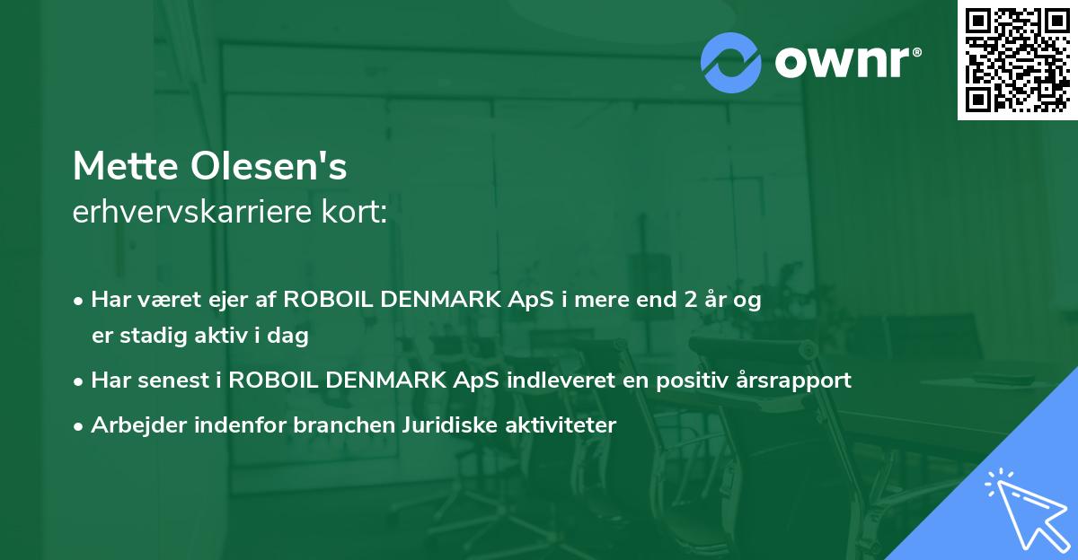 Mette Olesen's erhvervskarriere kort